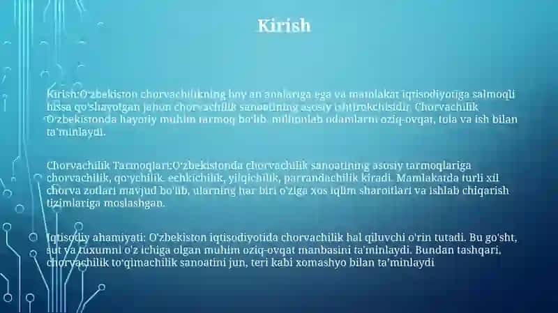 O'Zbekiston Chorvachilik Tarmoqlari 2