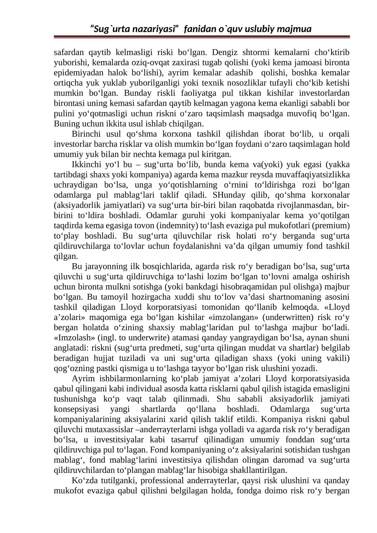 Sug‘urta nazariyasi 2