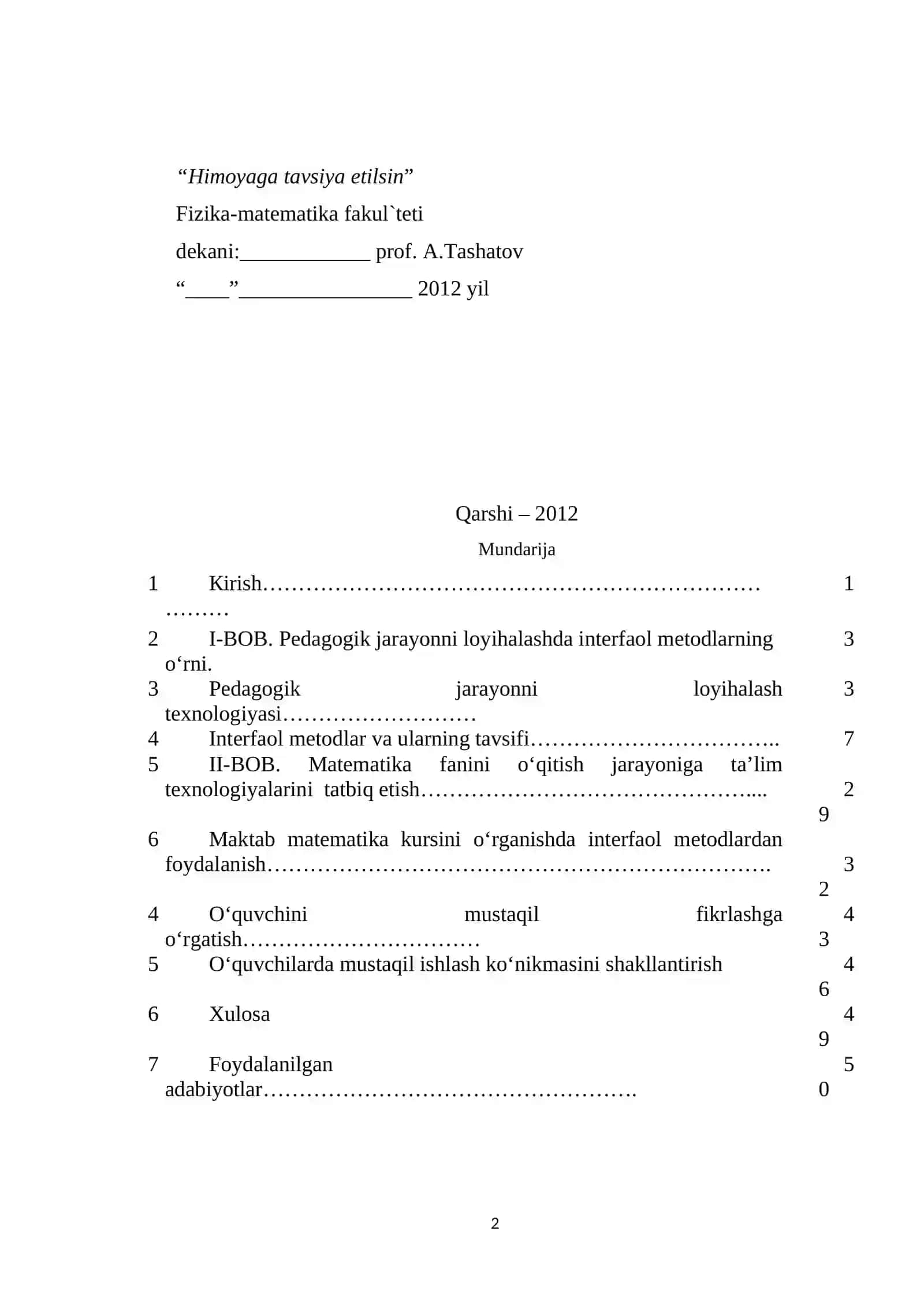 Maktab matematika kursini o‘qitishda interfaol metodlardan foydalanish 2