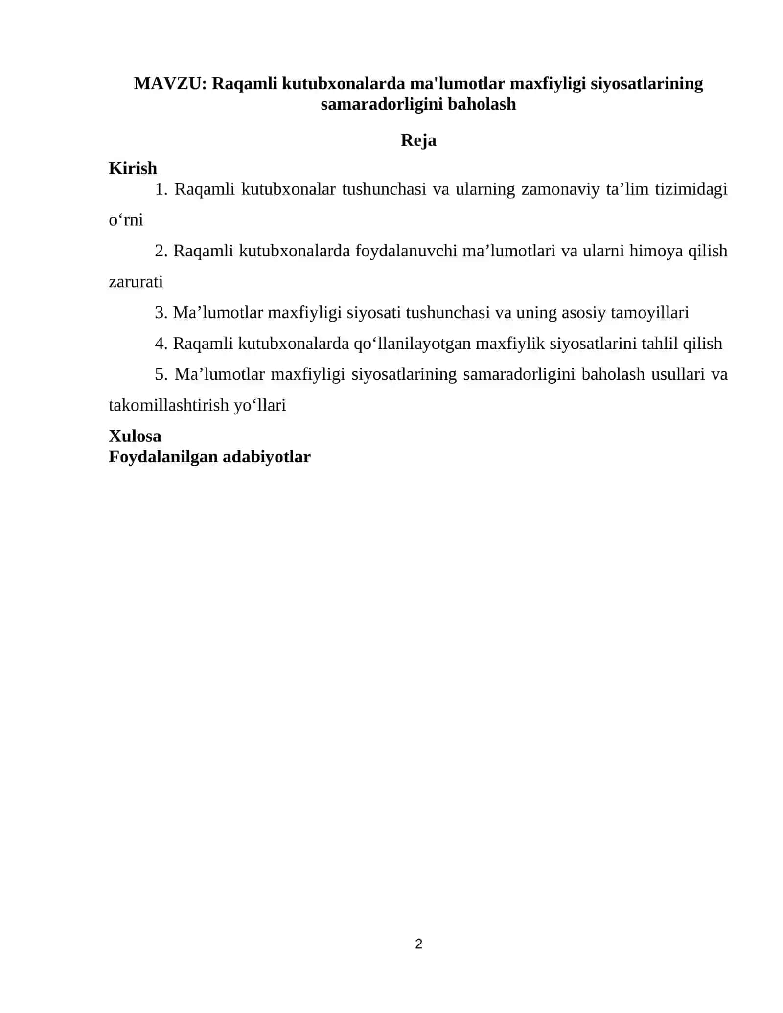 Raqamli kutubxonalarda ma'lumotlar maxfiyligi siyosatlarining samaradorligini baholash 2