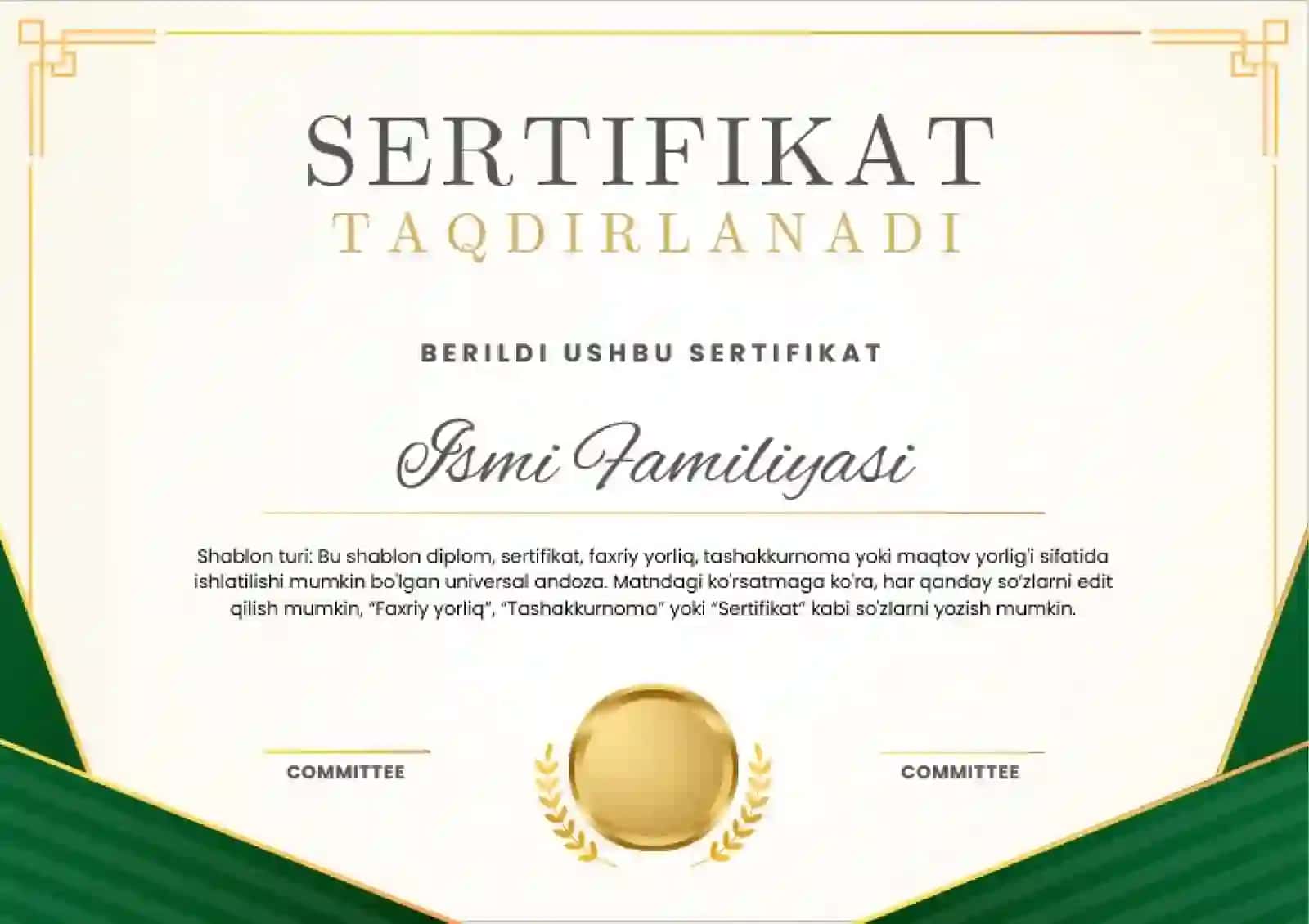 Shablon turi SERTIFIKAT 2