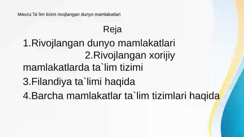 Ta`lim tizimi rivojlangan dunyo mamlakatlari 2