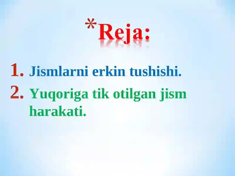 Jismlarning erkin tushishi 2