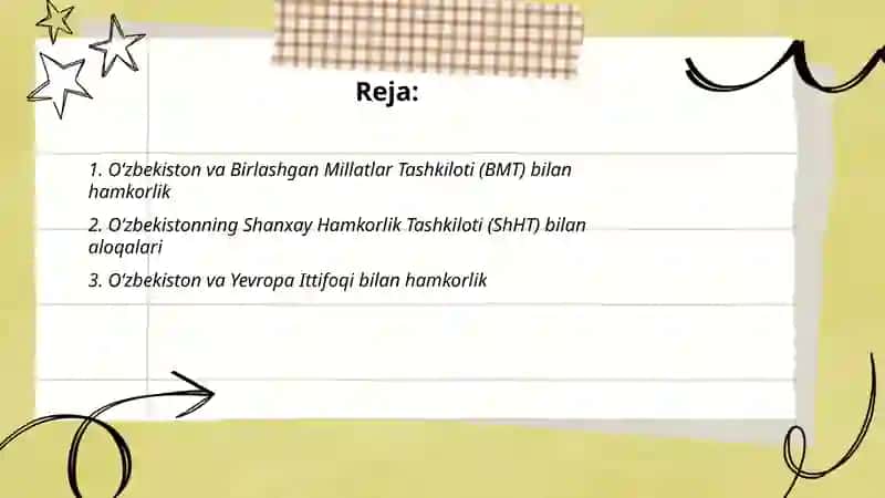 O‘zbekistonning xalqaro tashkilotlar bilan hamkorlik aloqalari 2