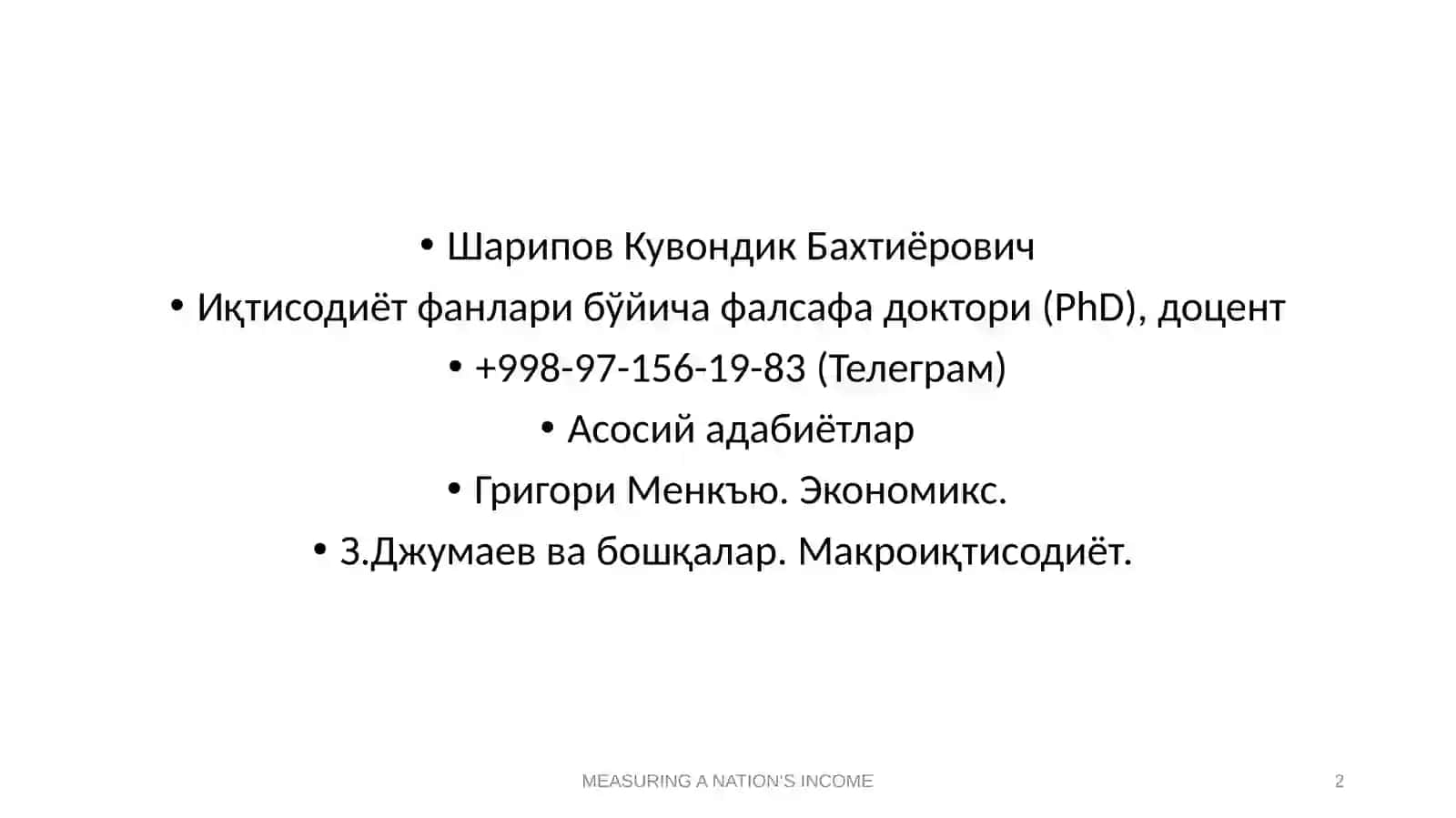 Ma’ruza Makroiqtisodiy 2