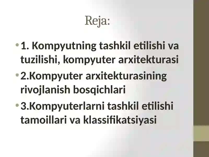 Kompyutning tashkil etilishi va tuzilishi 2