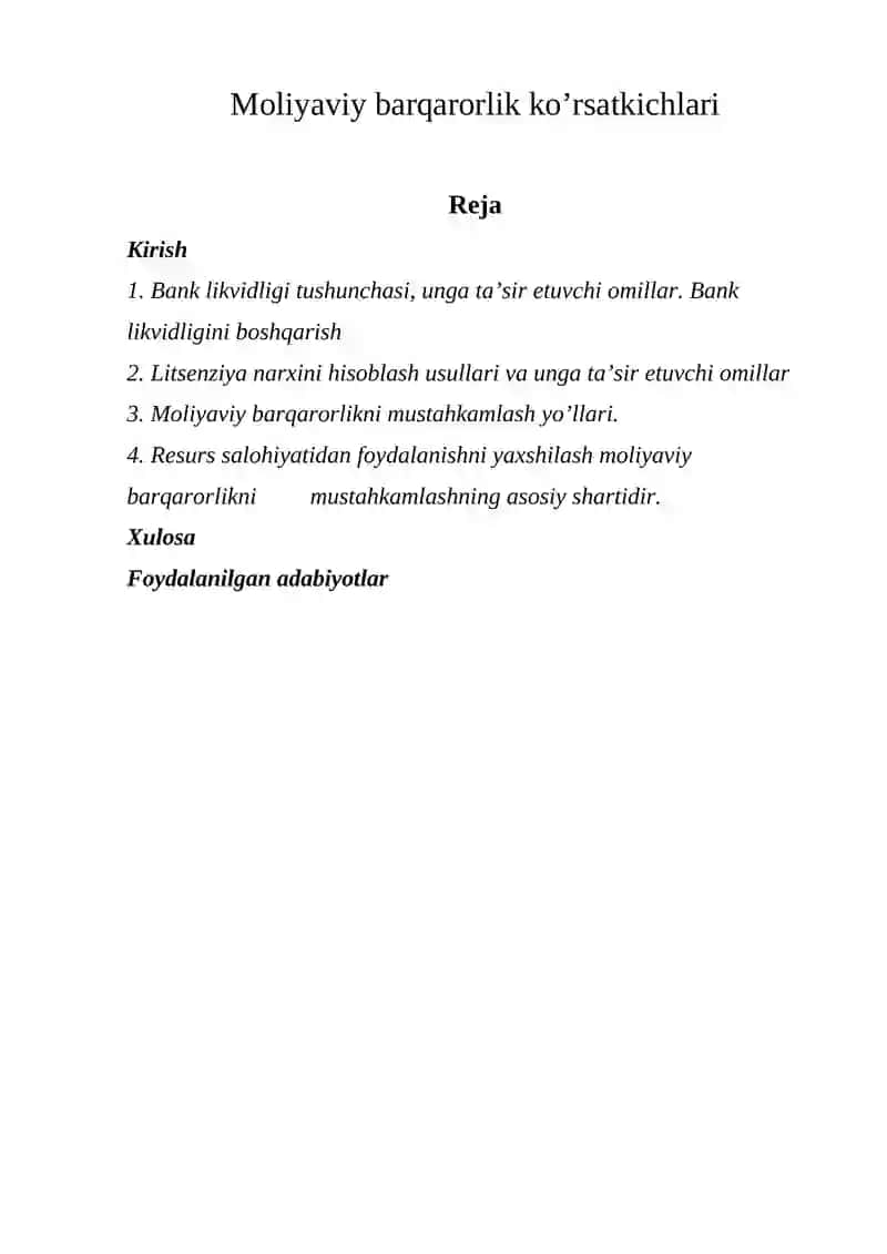Moliyaviy barqarorlik ko’rsatkichlari 2