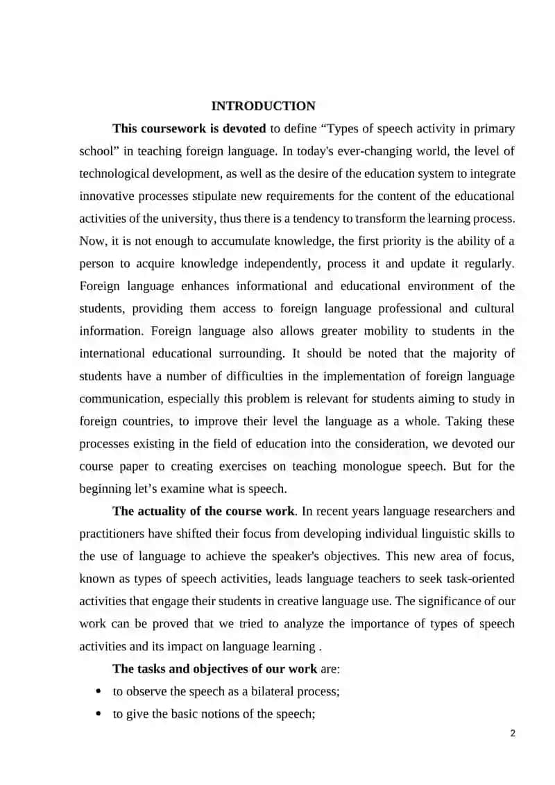 Types of speech activity in primary school 2
