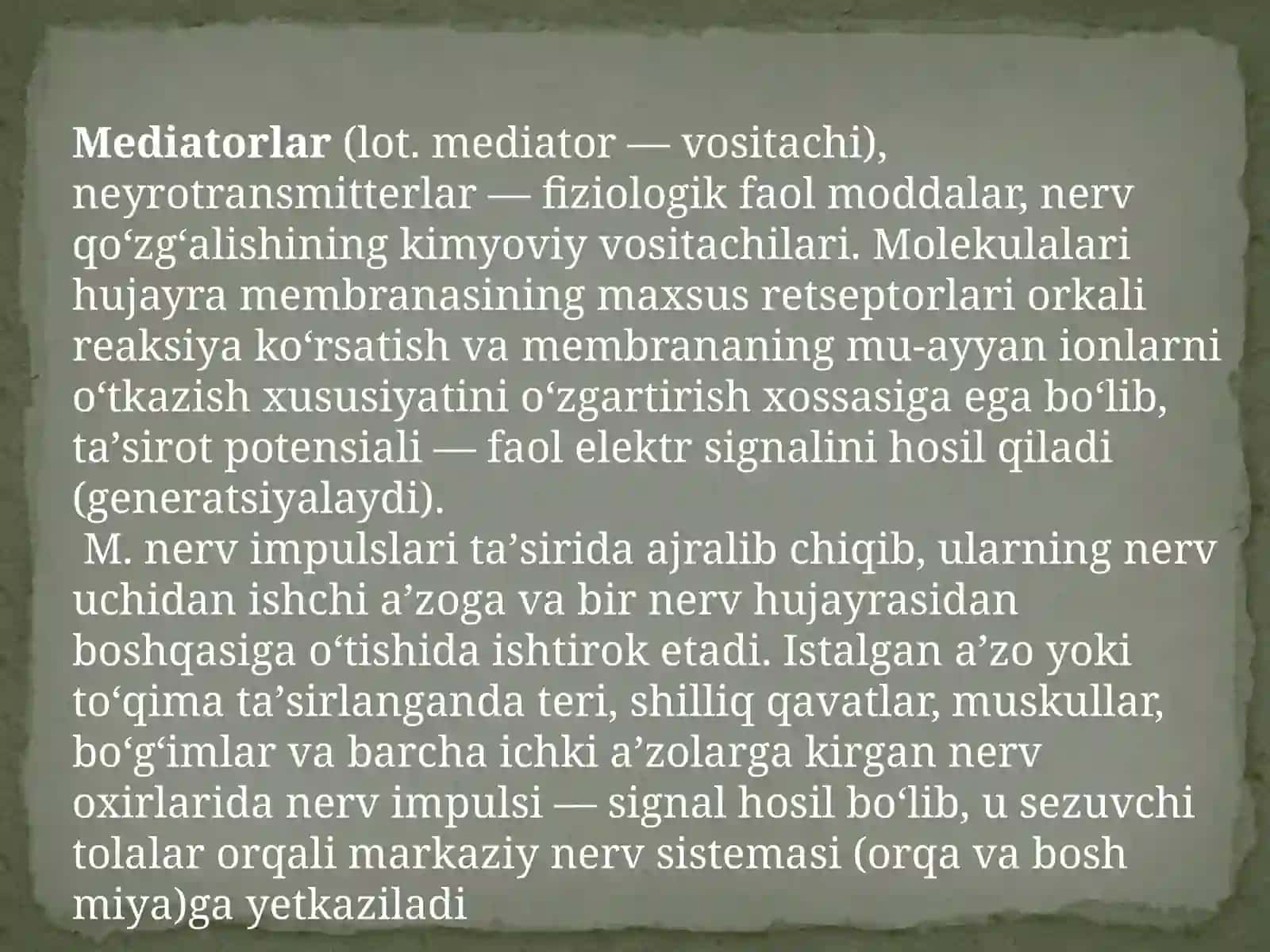Neyromidiatirlar biosintezi,           ahamiyati va kasalliklari 2