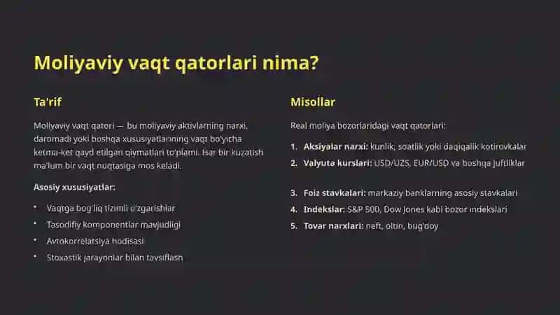 Moliyaviy vaqt qatorlari va miqdoriy tahlil 2