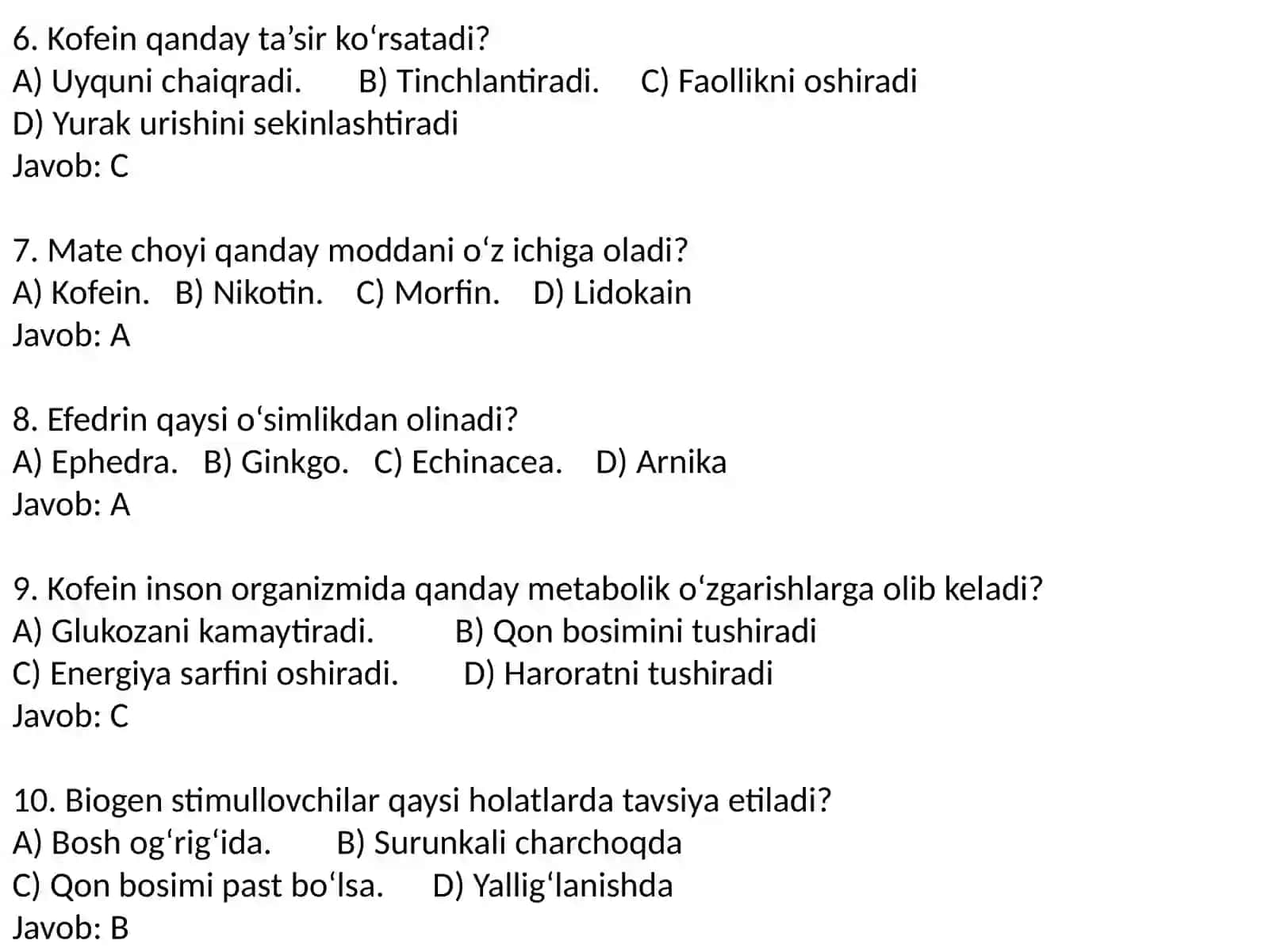 dorivor o'simliklar haqida test 2