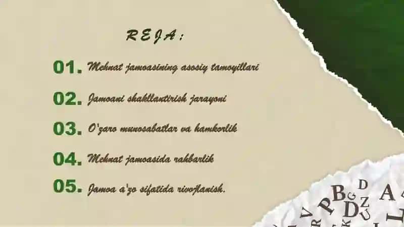 Mehnat jamoasi va uning shakllanishi. 2