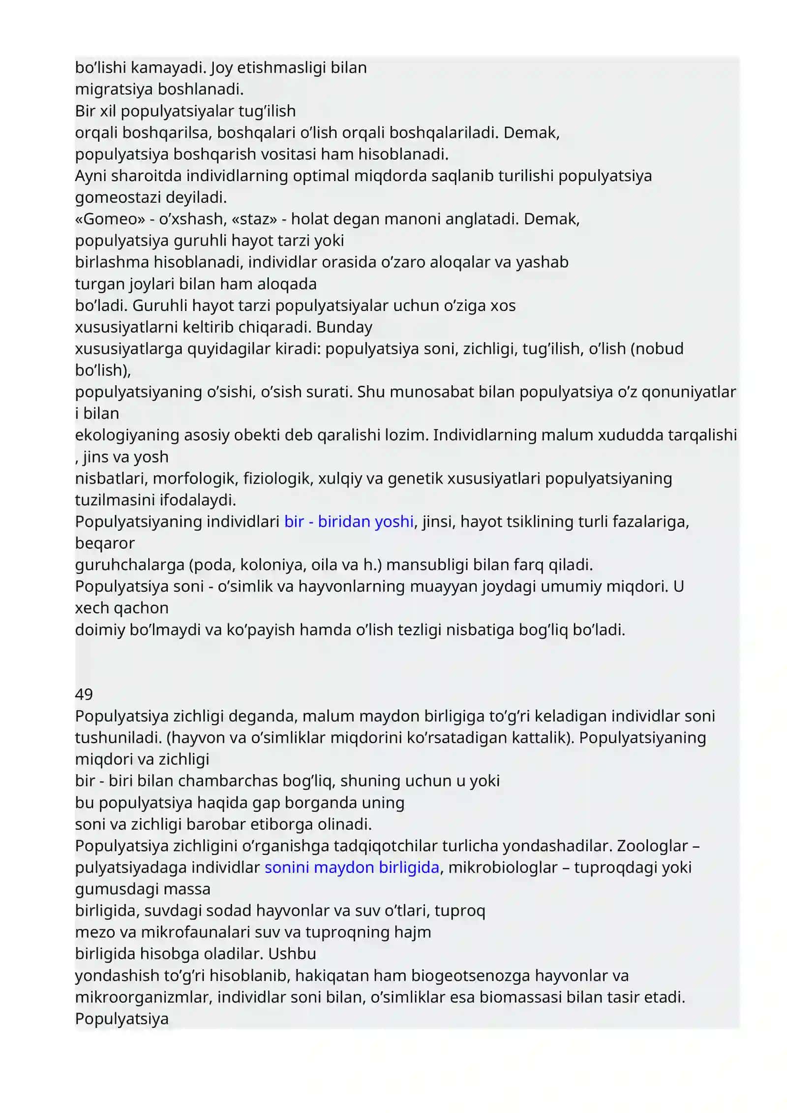 Populyatsiya haqida talimot. Populyatsiyalar ekologiyasi 2