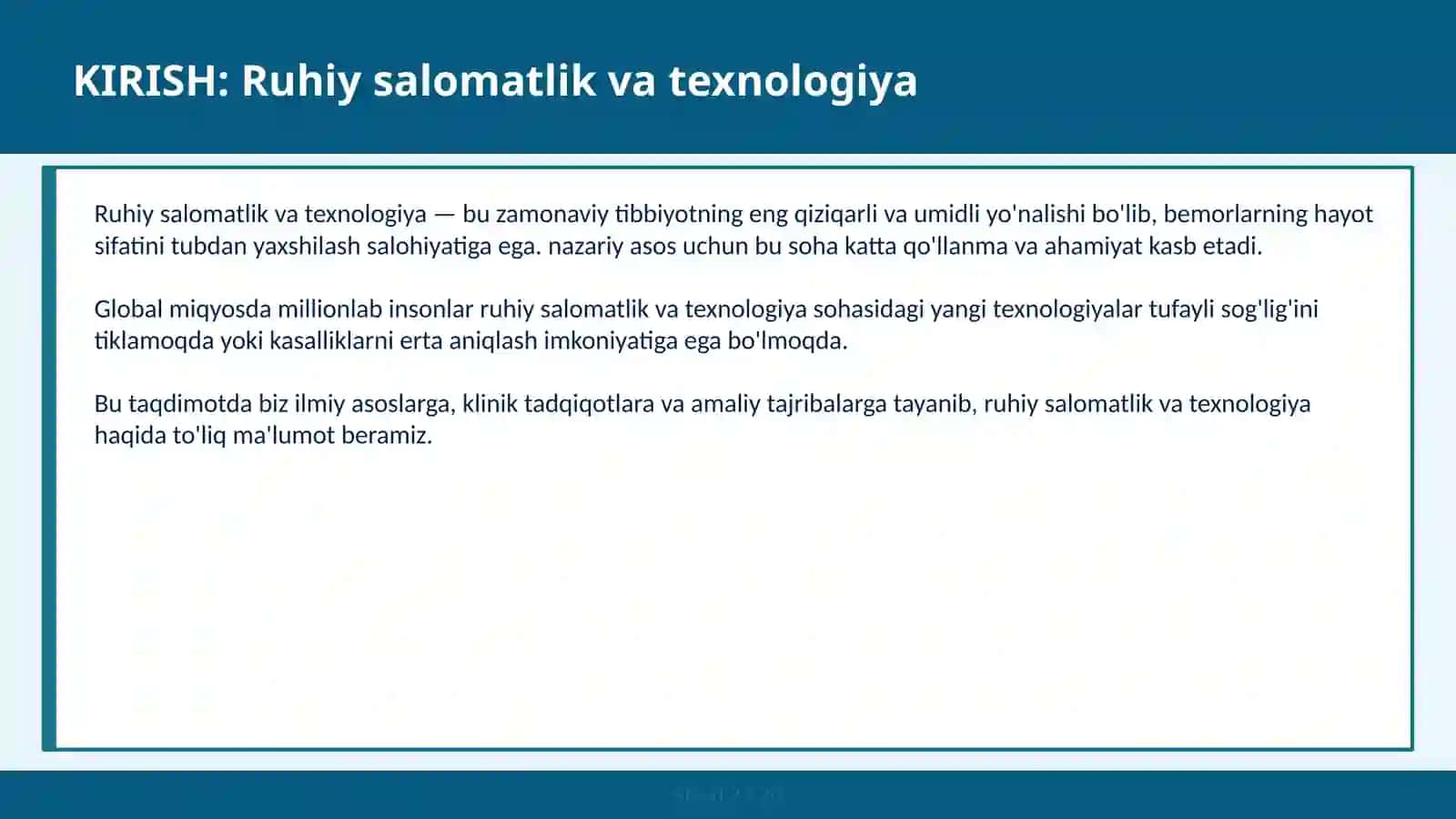 Ruhiy Salomatlik va Texnologiya 2