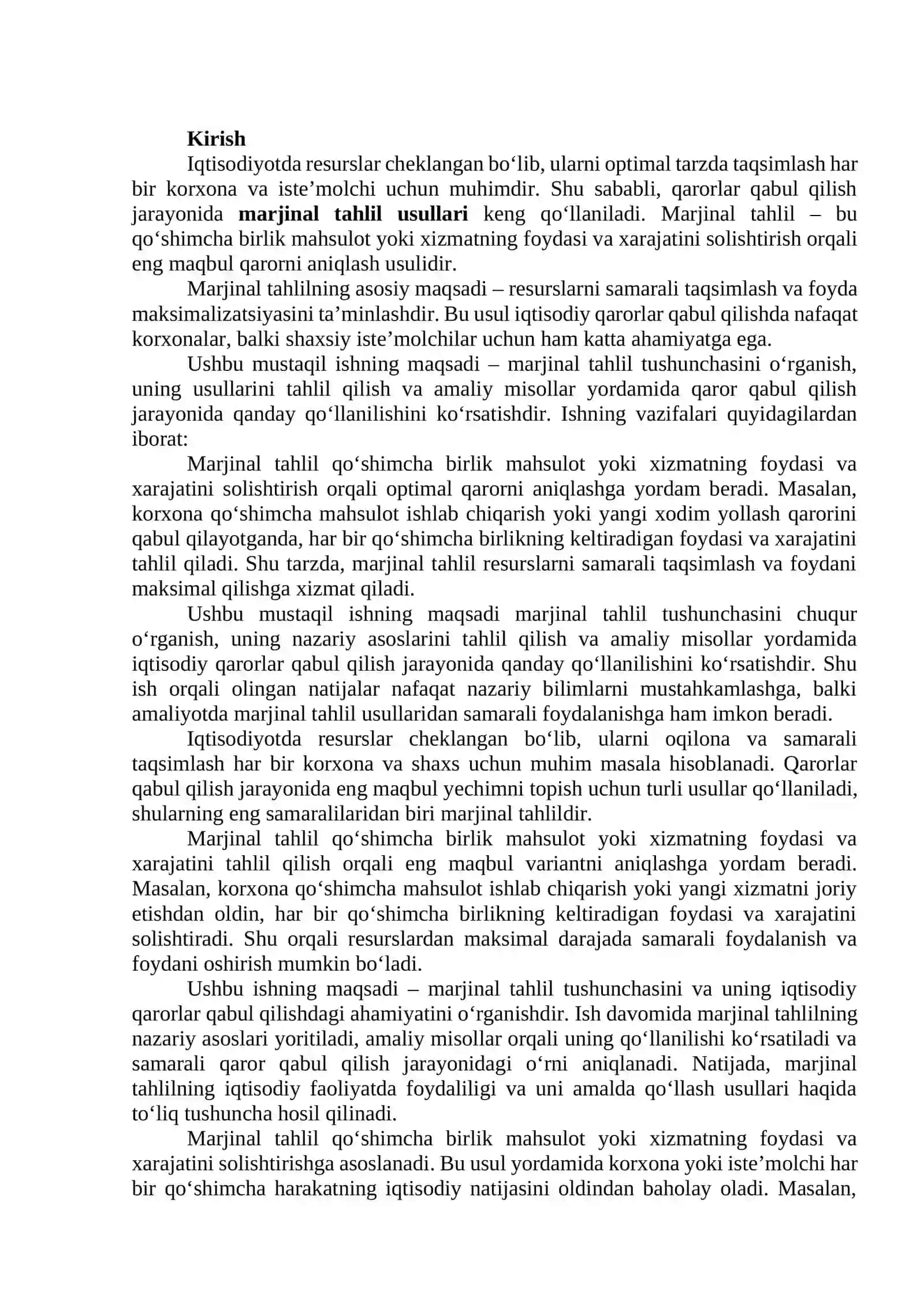 Marjinal tahlil usullaridan foydalanish 2
