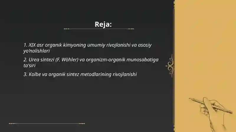 XIX asrda organik kimyoning rivojlanishi 2