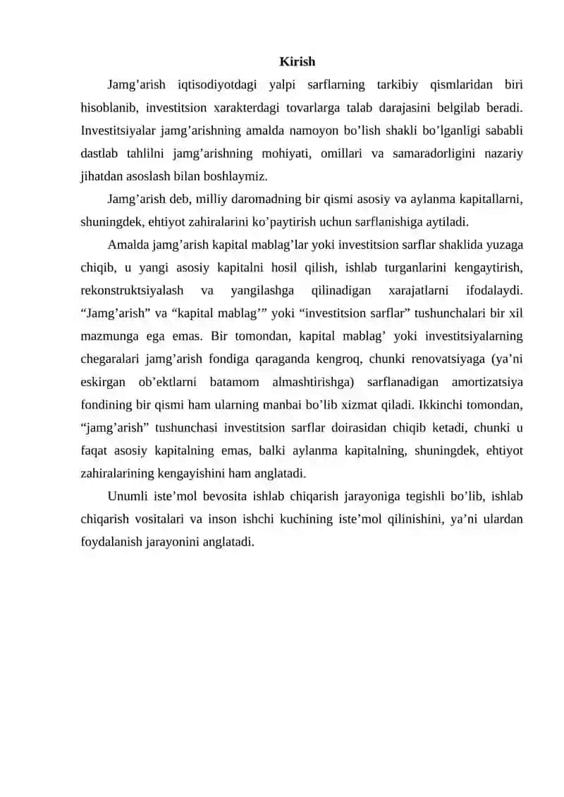 ISTE’MOL, JAMG’ARMA VA INVISTETSIYALAR 2
