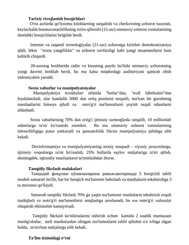 Media va axborot savodligini shakllantirish 2