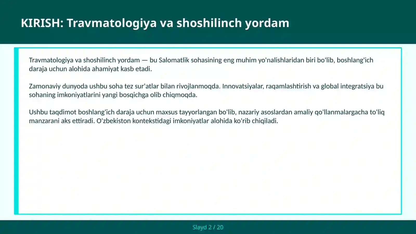 Travmatologiya va shoshilinch yordam 2