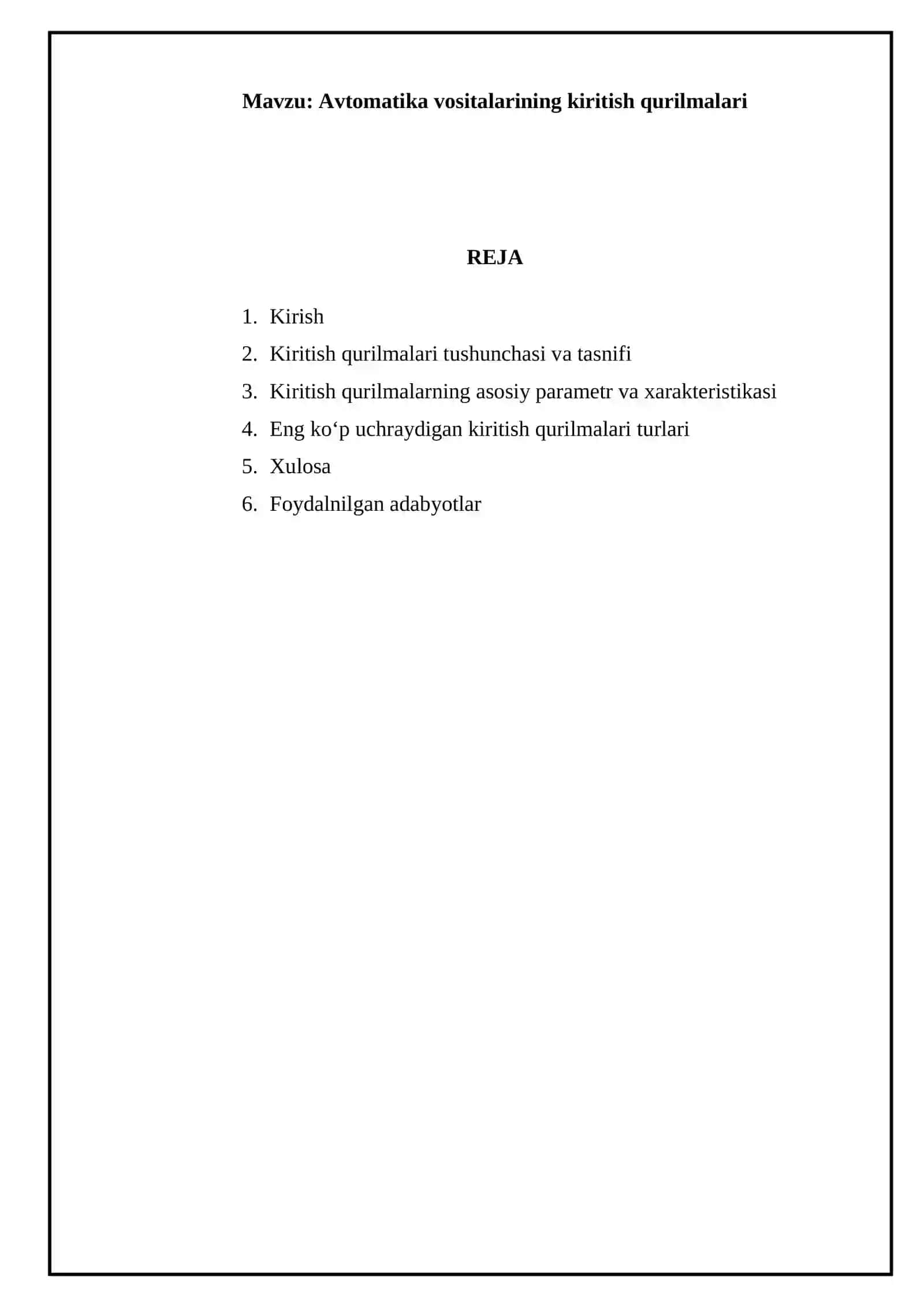 Avtomatika vositalarining kiritish qurilmalari 2