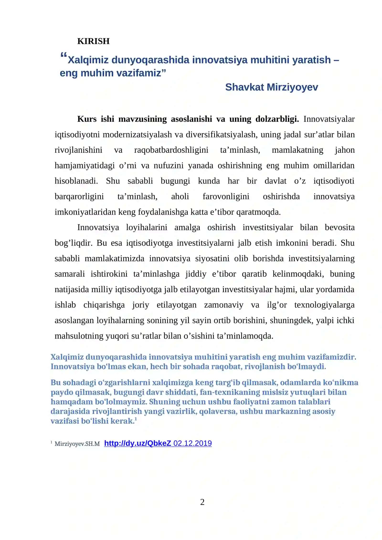 Kurs ishi mavzusining asoslanishi va uning dolzarbligi 2