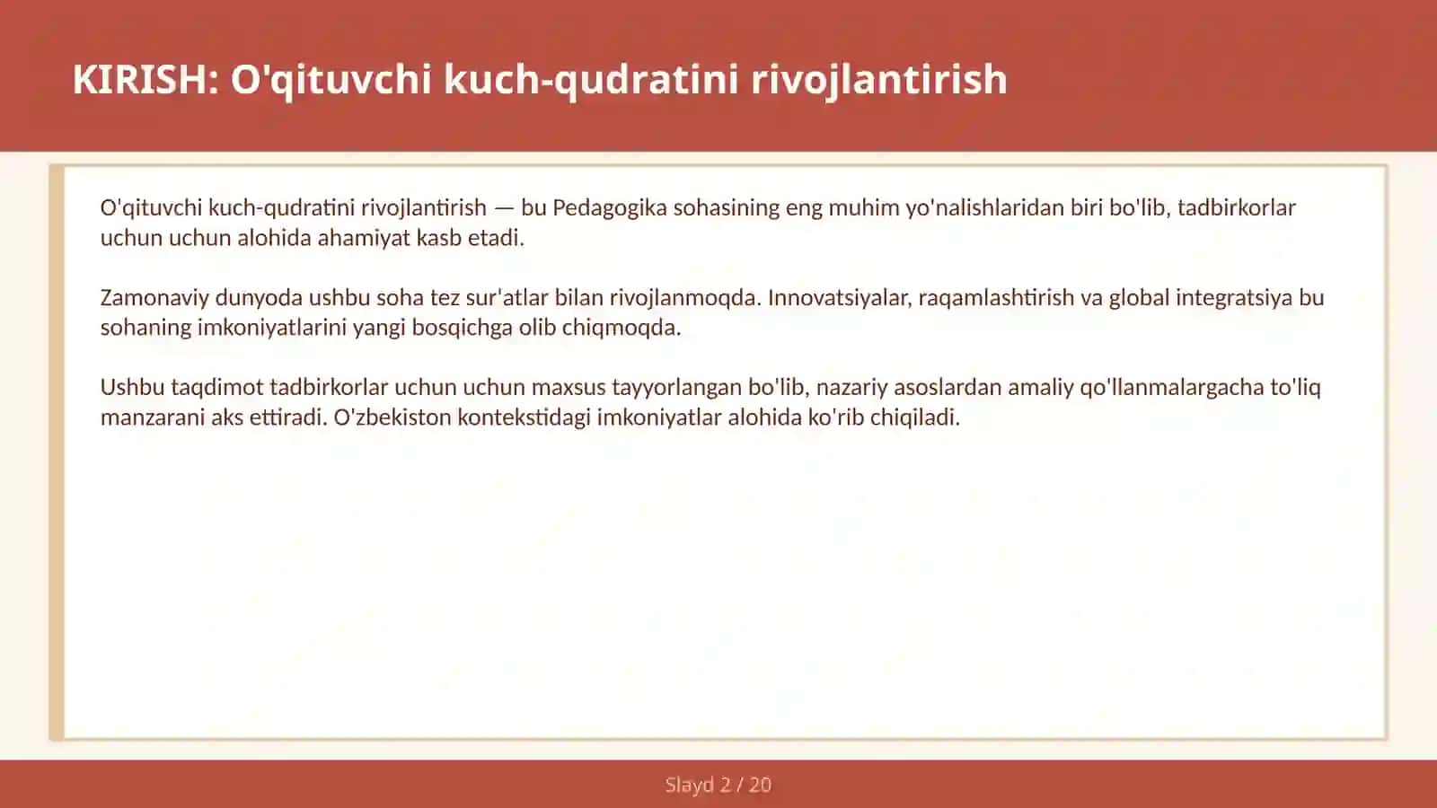 O'qituvchi kuch-qudratini rivojantirish 2