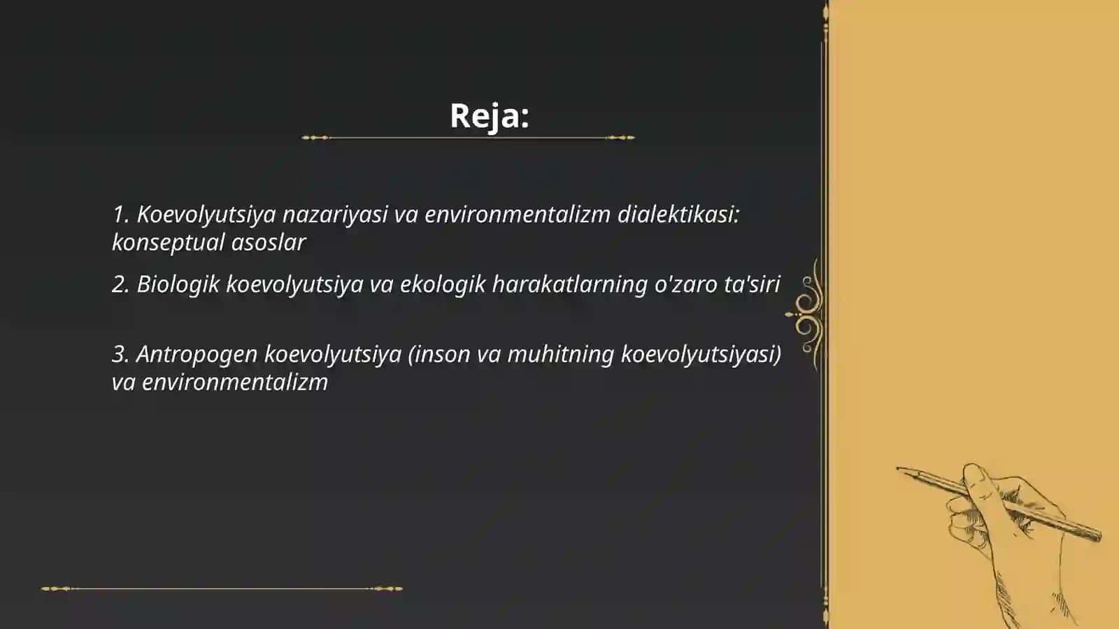 Koevolyutsiya va environmentalizm dialektikasi 2