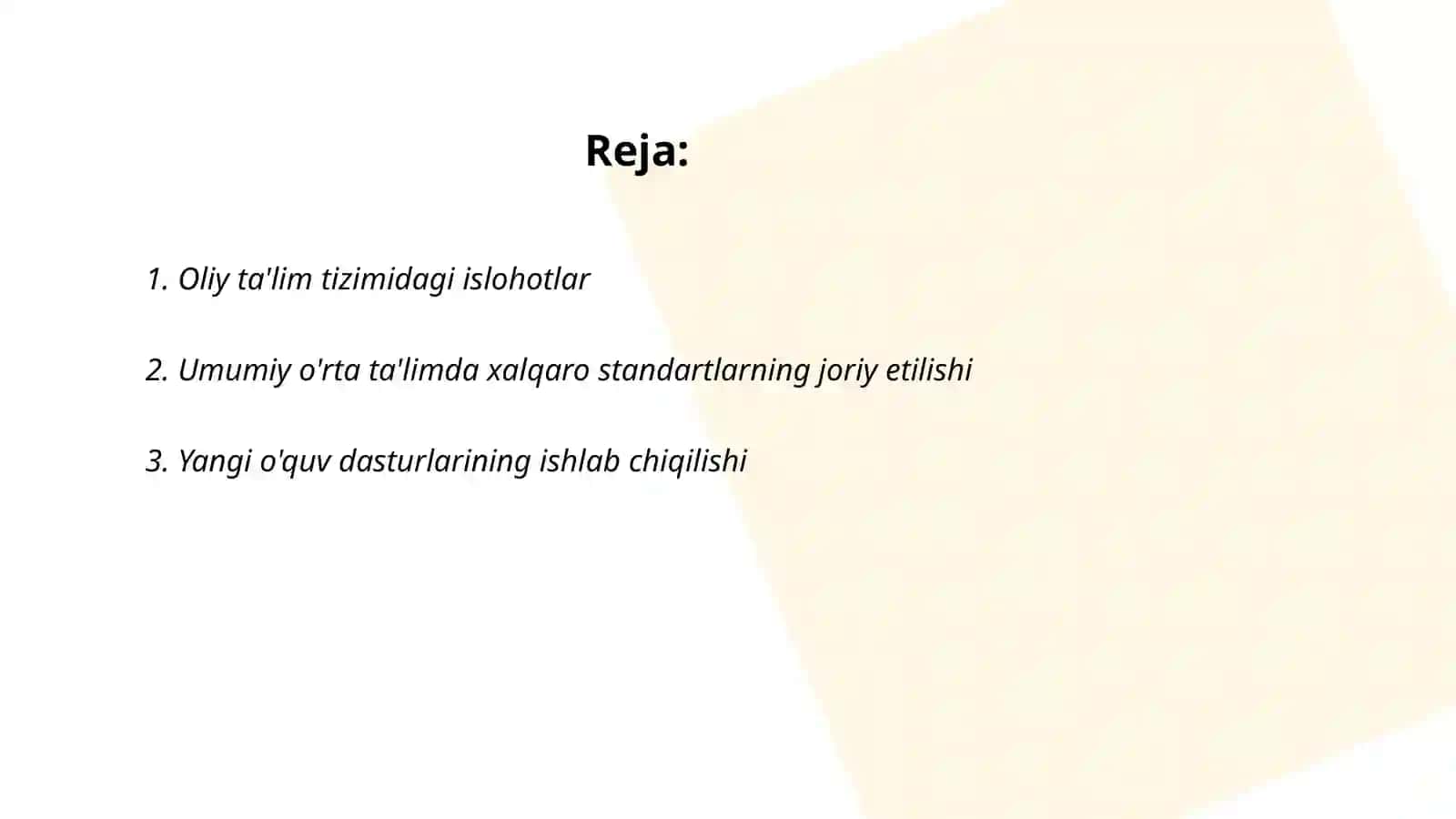 Oliy ta'lim tizimidagi islohotlar 2