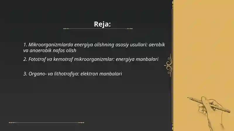 Mikroorganizmlar tomonidan energiya olish usullari 2