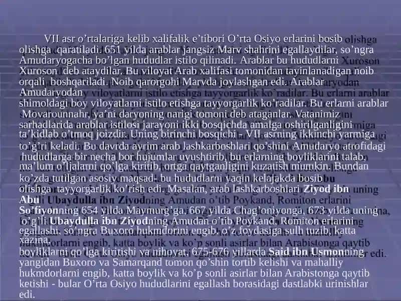 Arablar hukumronligi davri O'rta Osiyo 2