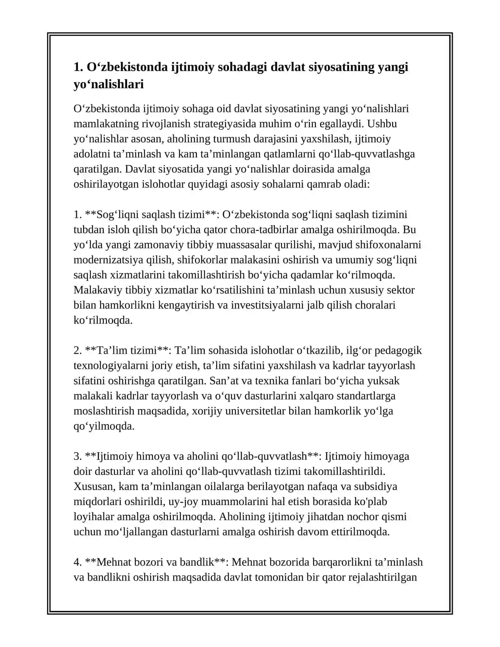 O‘ZBEKISTONDA IJTIMOIY SOHADA AMALGA OSHIRILAYOTGAN O'ZGARISHLAR MAZMUNI VA MOHIYATI 2