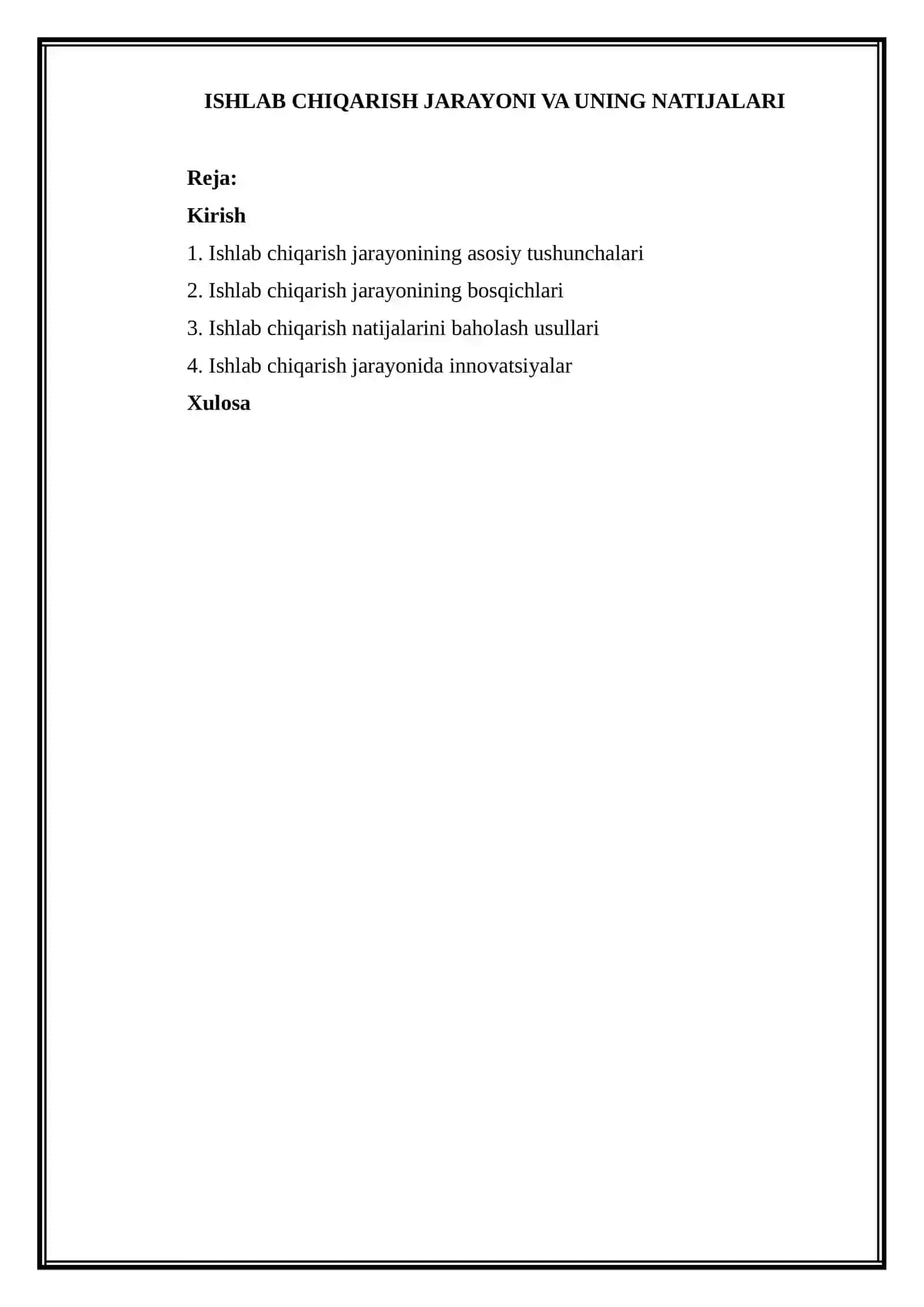 ISHLAB CHIQARISH JARAYONI VA UNING NATIJALARI REFERAT 2