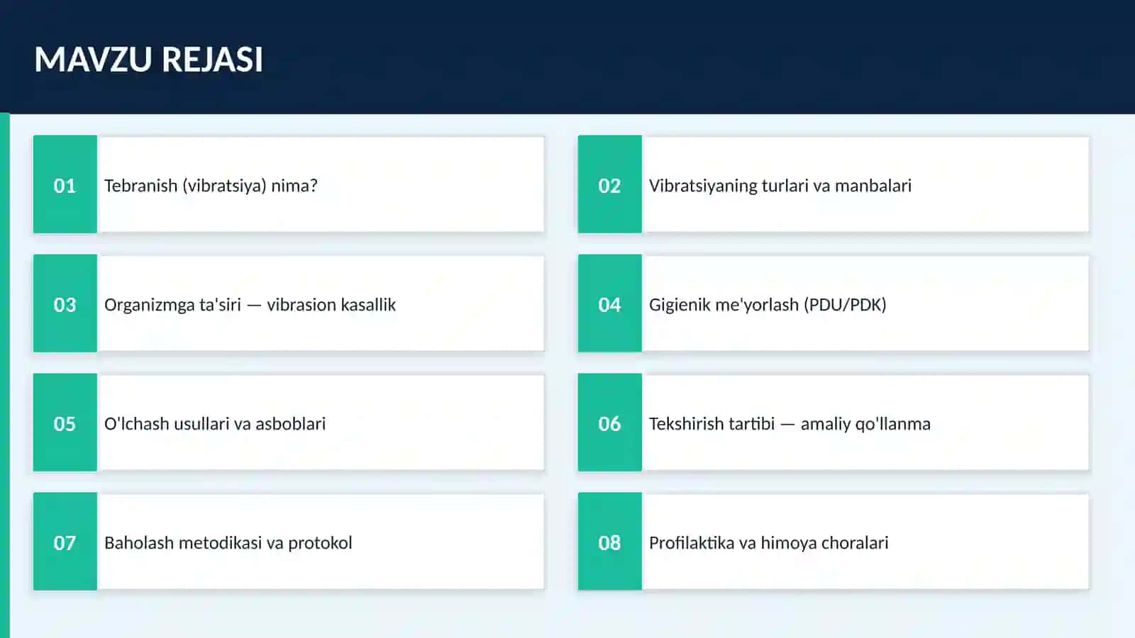 Korxonalarda tebranishli vaziyatlarni tekshirish va baholash 2
