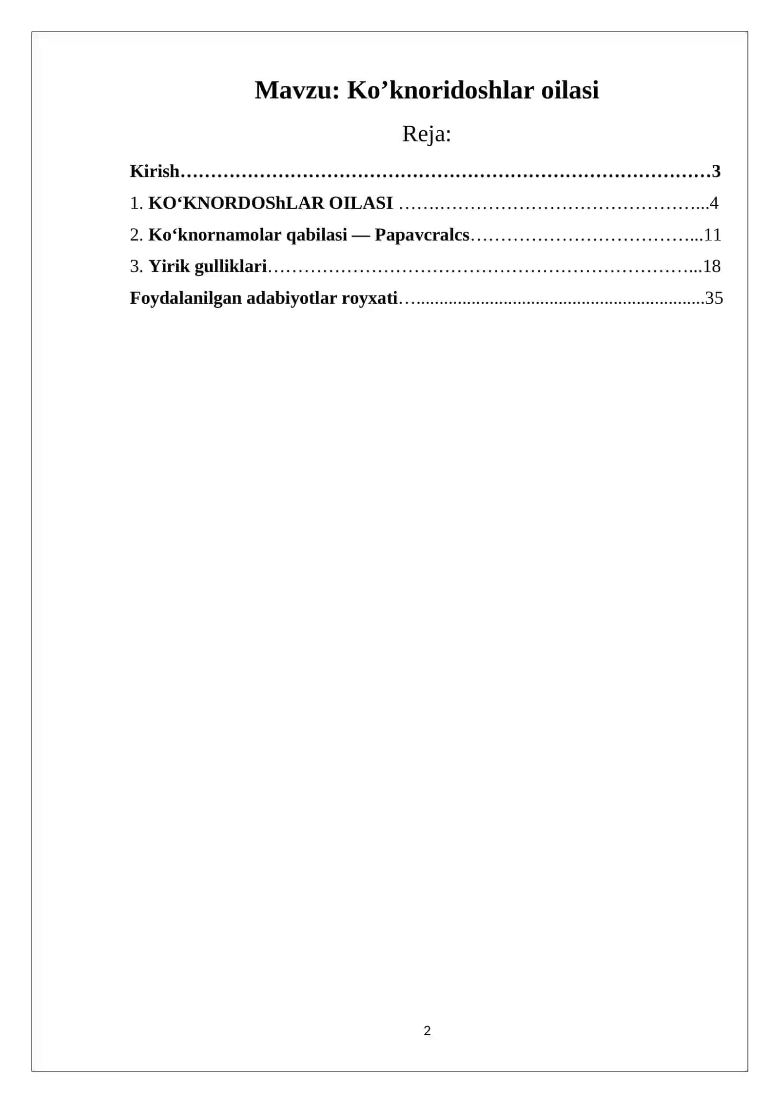 Ko’knoridoshlar oilasi 2