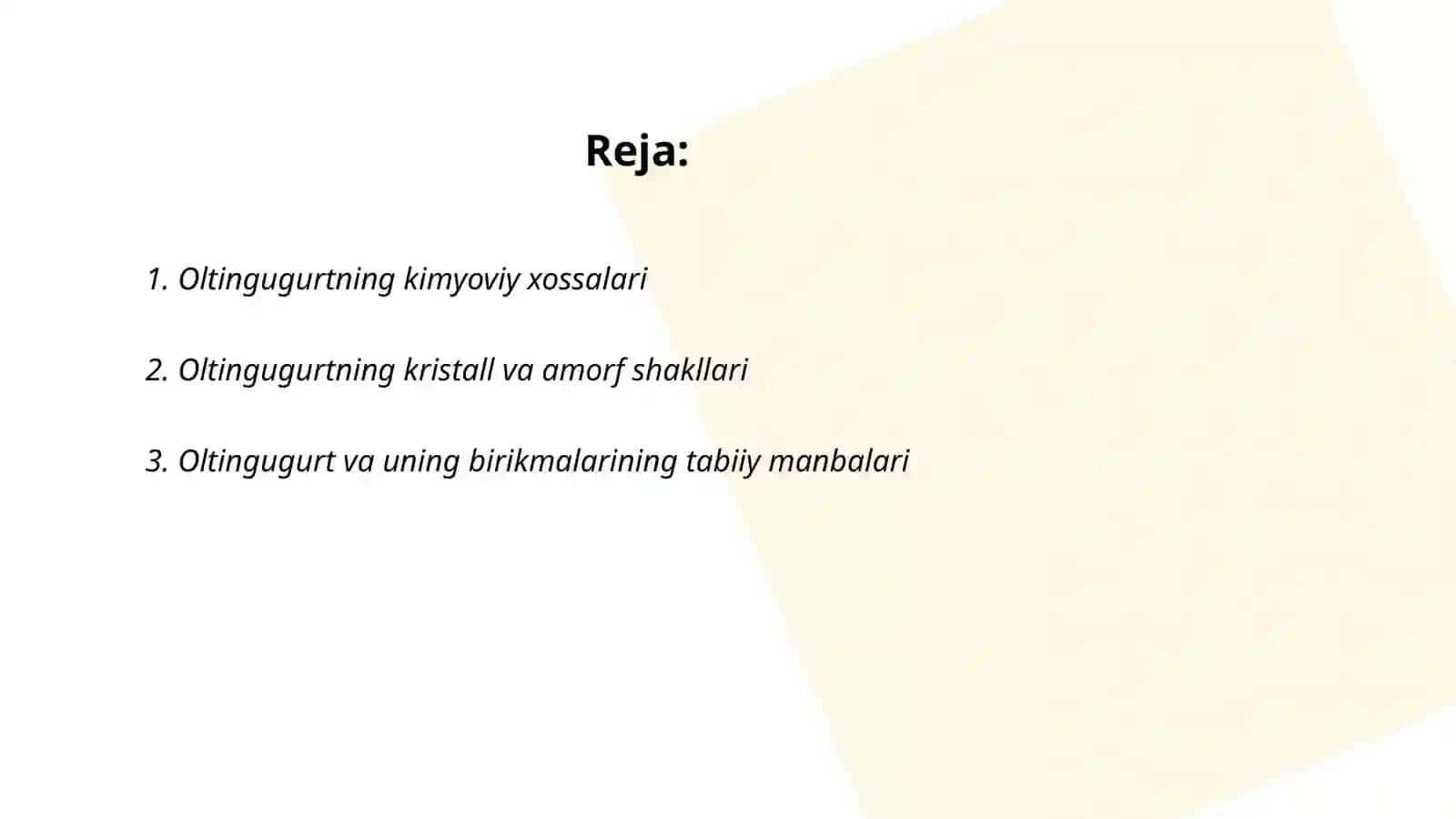 Oltingugurtning kimyoviy xossalari 2