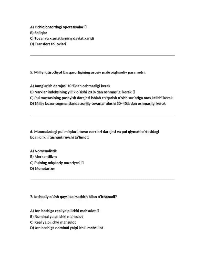 Iqtisodiyotdan test 100 ta 2