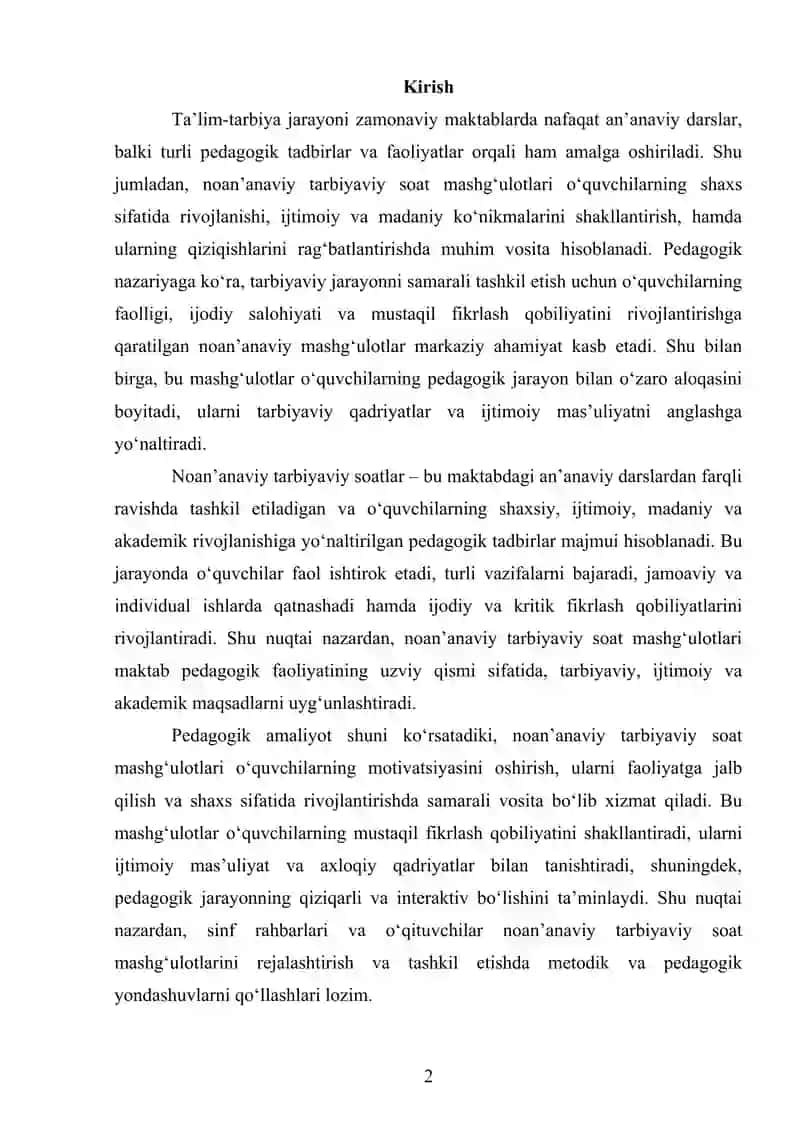 Noan’anaviy tarbiyaviy soat mashg‘ulotlari 2