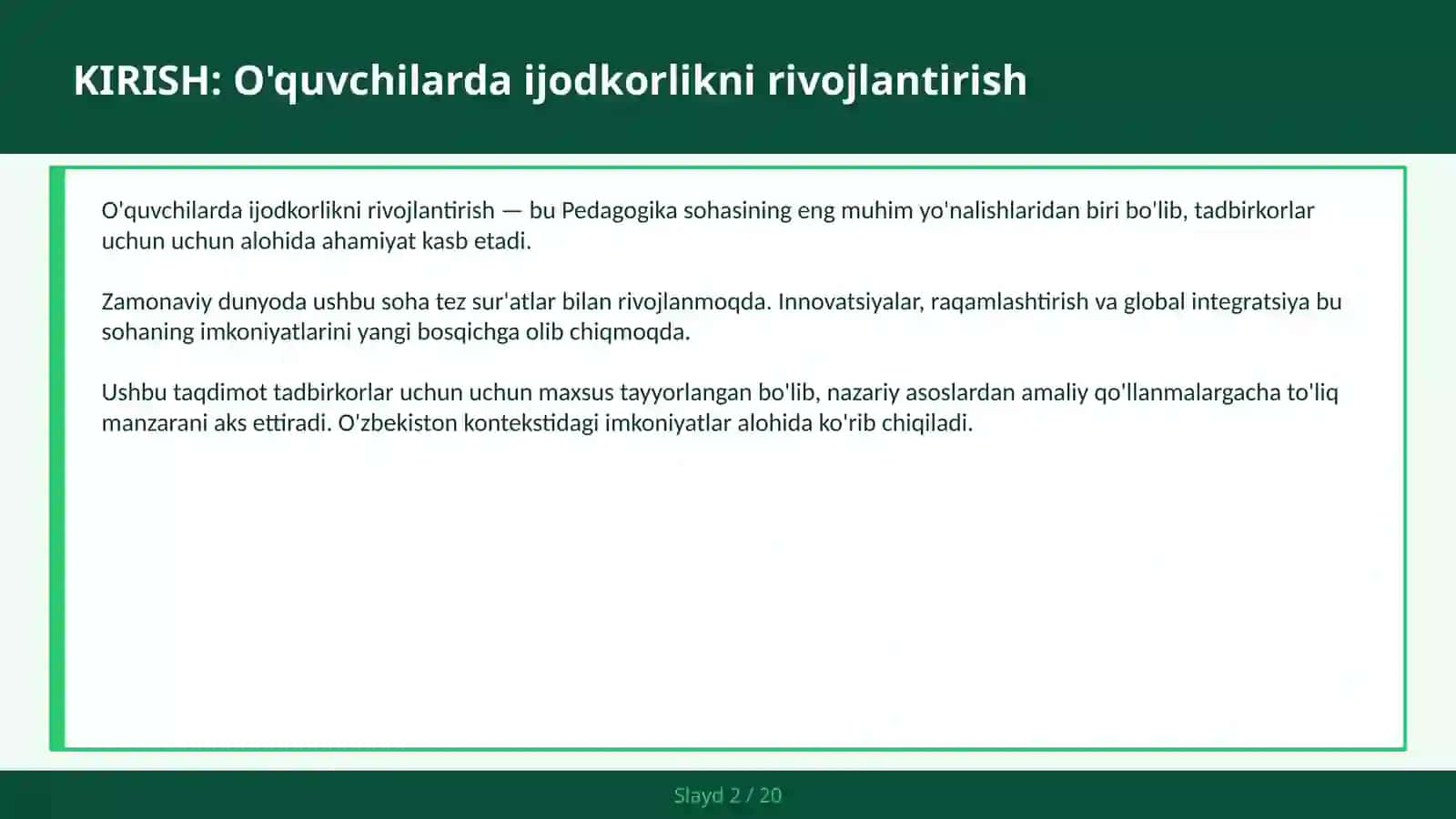 O'quvchilarda Ijodkorlikni Rivojlantirish 2