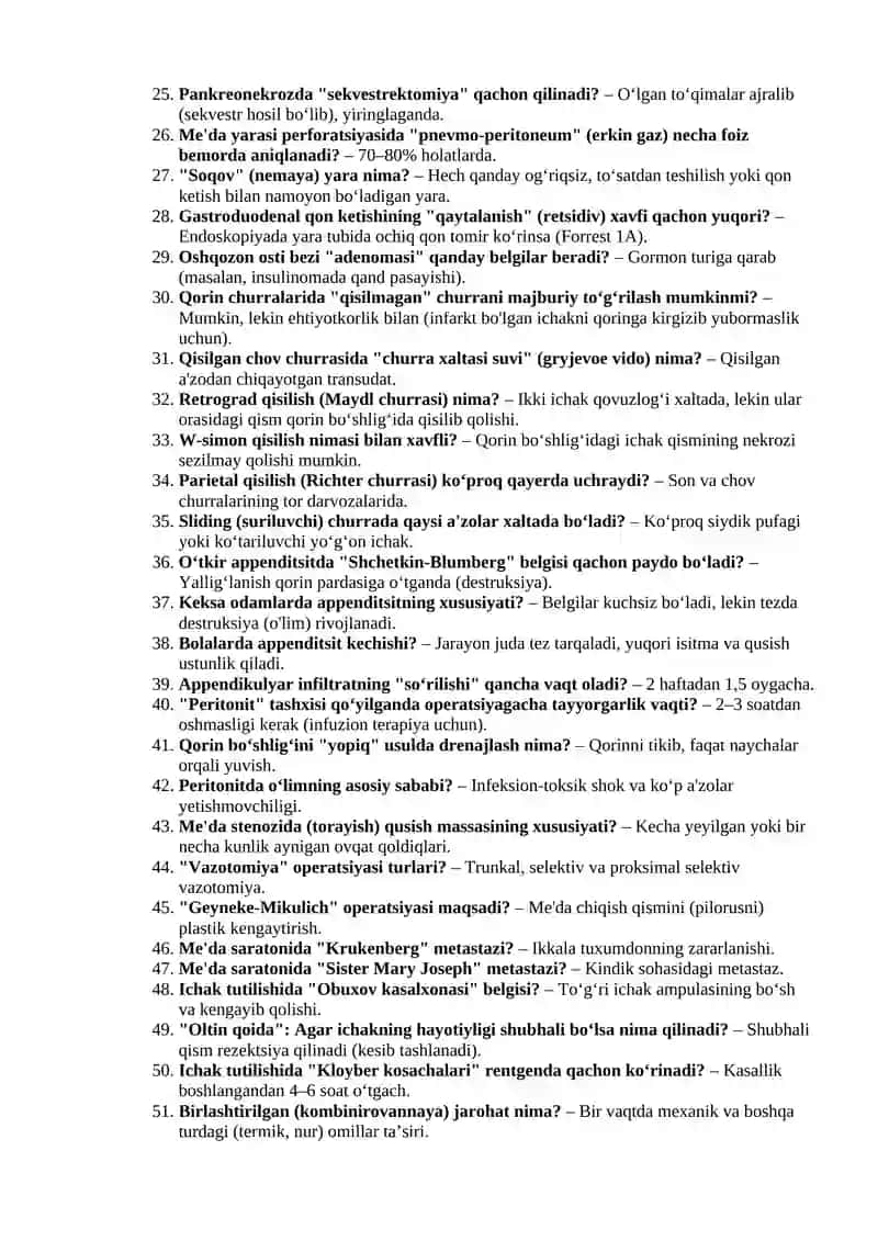 Xirurgiya: 651-750 Test Savollari va Javoblari (Tahrirlangan) 2