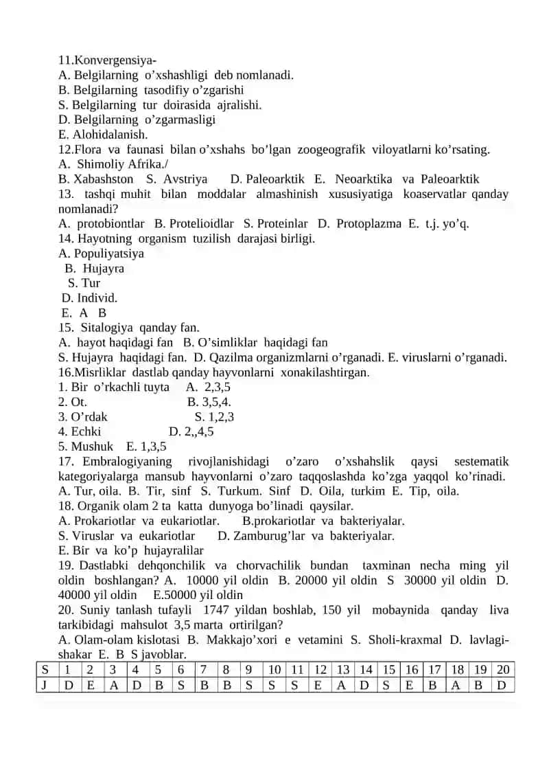 11-Biologiyadan test savollari 2