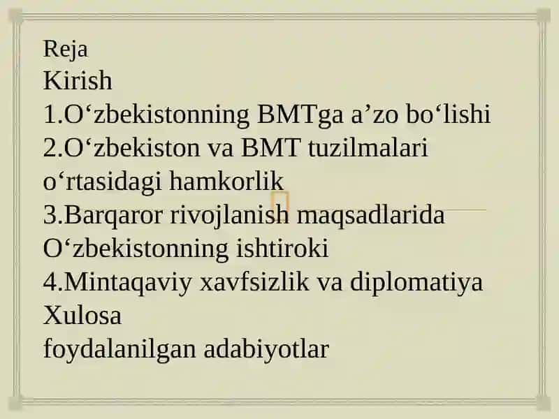 O‘ZBEKISTON – BMT HAMKORLIGI 2
