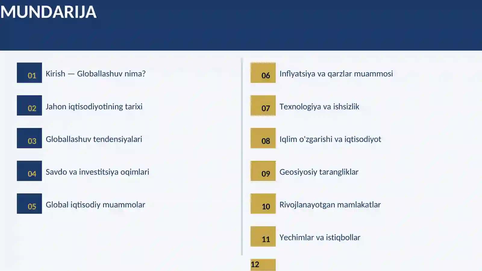 DUNYODAGI GLOBAL IQTISODIY MUAMMOLAR 2