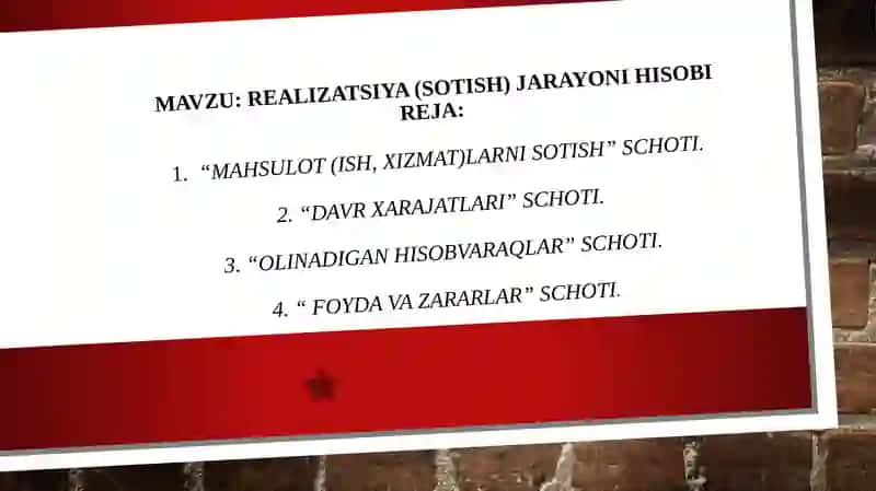 Realizatsiya(sotish) jarayoni hisobi 2