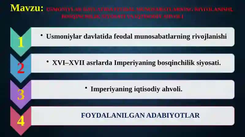 Usmoniylar davlatida feodal munosabatlarning rivojlanishi 2