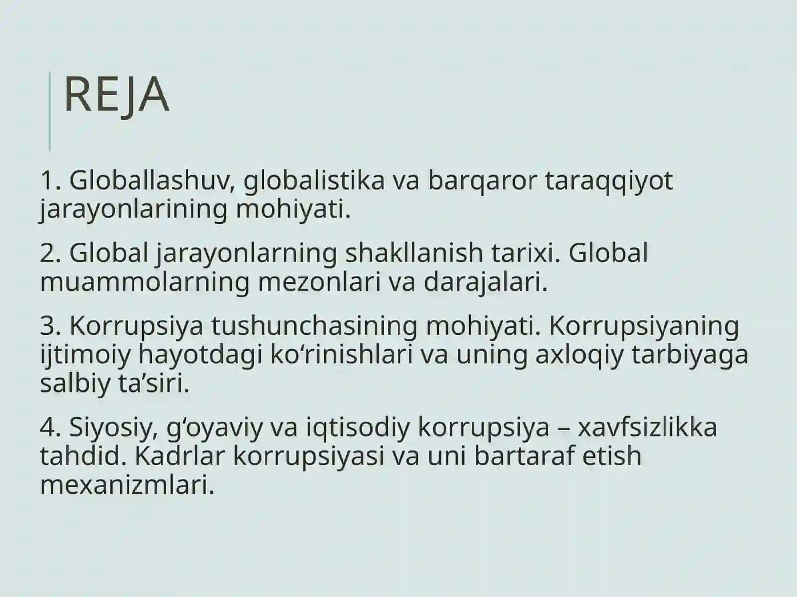 Global jarayonlar va barqaror taraqqiyot 2