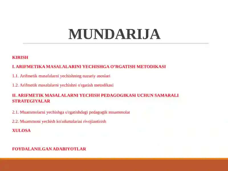 Arifmetik Masalalarni Yechishga O'rgatish Metodikasi 2
