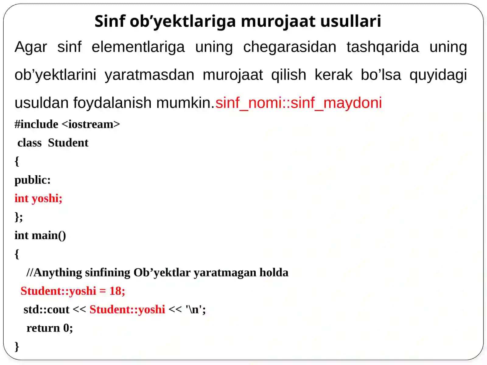 Sinfning statik elementlari va metodlari 2