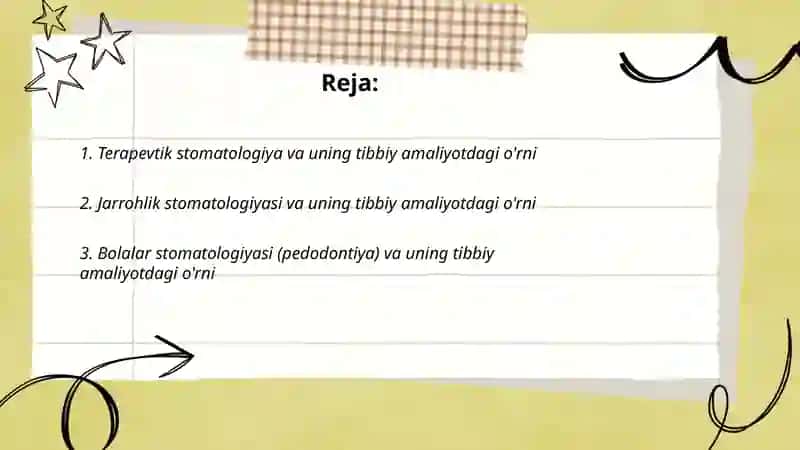 Stomatologiyaning asosiy yo'nalishlari va ularning tibbiy amaliyotdagi ormi - Akramjonov Xayrullo 2