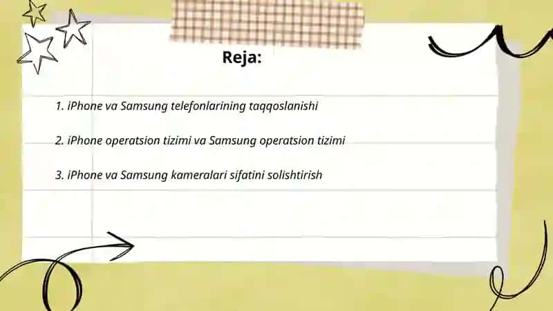 Reja: iPhone va Samsung telefonlarining taqqoslanishi 2
