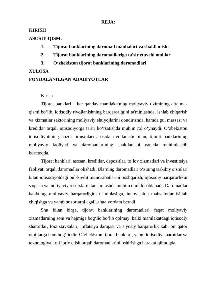 TIJORAT BANKLARI DAROMADLARI 2